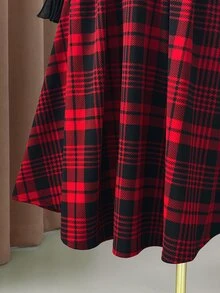 Rometta Plus Size Women's Elegant Plaid Flared Skirt, Christmas Fall - Red - View 6