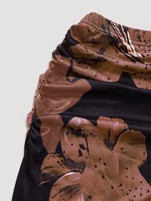 Rometta Floral Print Elastic Bodycon Fishtail Skirt,Black,Autumn,1920s,Tea Party French Elegant Versatile Design Sense Cloth For Women - Brown - View 7