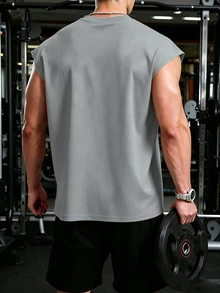 Gym Rark Reflective Line Minimalist Print Fitness Sleeveless Tank Top Men's Sports Muscle Training Running Loose Fit T-Shirt, Gym,Feel,Sporty Style - Light Grey - View 2
