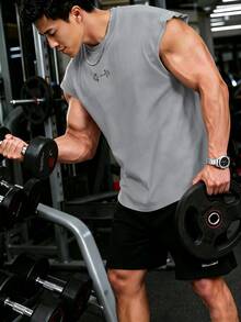 Gym Rark Reflective Line Minimalist Print Fitness Sleeveless Tank Top Men's Sports Muscle Training Running Loose Fit T-Shirt, Gym,Feel,Sporty Style - Light Grey - View 4