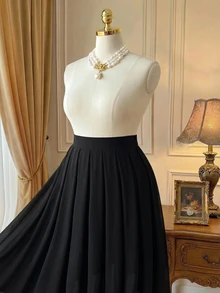 Rometta Plus Size Women's Chiffon Solid A-Line Skirt Fall Cloth For Women - Black - View 13