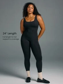 GLOWMODE 24" FeatherFit™ Tummy Control Open Back Gym Yoga Pilates Sports Jumpsuit Bodysuit Elegant For Woman - Black - View 6