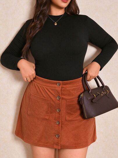 Écloséra Curve Plus-Size Women's Fall A-Line Skirt In Pumpkin Orange - Elegant Yet Casual And Stylish, Perfect For French-Inspired Halloween Street Looks.