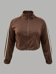 Sweetra CURVE Women's Plus Size Sporty Casual Cropped Sweatshirt - Coffee Brown - View 1