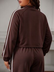 Sweetra CURVE Women's Plus Size Sporty Casual Cropped Sweatshirt - Coffee Brown - View 4
