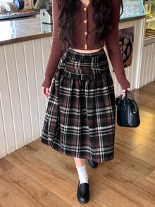 DAZY Women's Plaid Korean Style Versatile All-Season Skirt - Blue - View 6