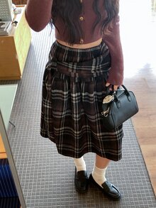 DAZY Women's Plaid Korean Style Versatile All-Season Skirt - Blue - View 4