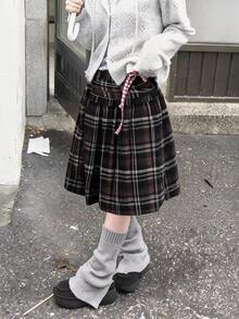 DAZY Women's Plaid Korean Style Versatile All-Season Skirt - Blue - View 3