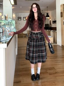 DAZY Women's Plaid Korean Style Versatile All-Season Skirt - Blue - View 5
