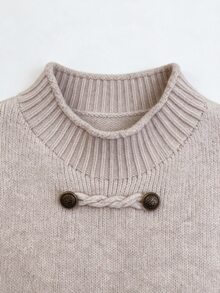 Omancia Women's Autumn/Winter Vintage Frog Button Decor Loose Slouchy Knit Cape Sweater Top - Camel - View 6