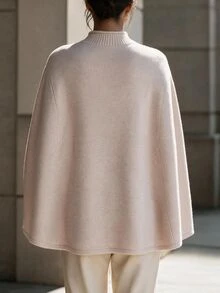 Omancia Women's Autumn/Winter Vintage Frog Button Decor Loose Slouchy Knit Cape Sweater Top - Camel - View 2