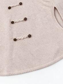 Omancia Women's Autumn/Winter Vintage Frog Button Decor Loose Slouchy Knit Cape Sweater Top - Camel - View 5