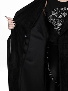 ROMWE Women's Regular Goth Wide Brim Cloak Long Coat With Button Closure, Mysterious Magic Style - Black - View 9