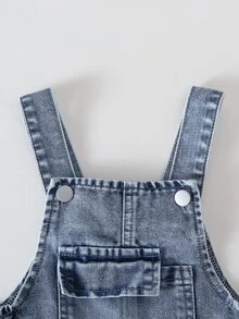 Baby Girls' Vintage Denim Bib Pants,Blue Pink,Autumn,Casual,School Embroidered Bowknot Design,Distressed Loose Straight Leg Soft Comfortable Overall - Light Wash - View 10