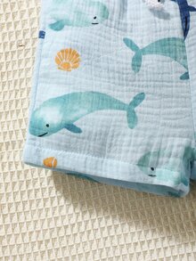 SHEIN 2pcs Baby Boy Cute Whale Printed Casual Cute Short Sleeve Outfit Set Holiday Vacation Light Blue Summer - Baby Blue - View 9