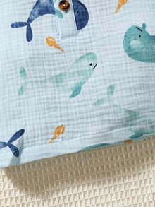 SHEIN 2pcs Baby Boy Cute Whale Printed Casual Cute Short Sleeve Outfit Set Holiday Vacation Light Blue Summer - Baby Blue - View 8
