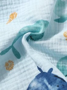 SHEIN 2pcs Baby Boy Cute Whale Printed Casual Cute Short Sleeve Outfit Set Holiday Vacation Light Blue Summer - Baby Blue - View 10