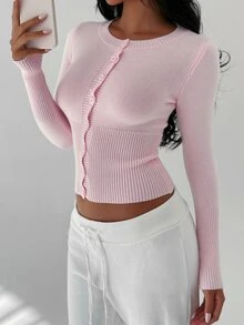 Autumina Women's Solid Color Casual Fitted Knit Cardigan, Versatile For Autumn - Baby Pink - View 5