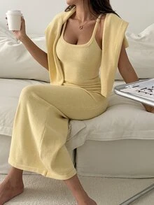 Autumina Women's Cream Yellow Fashion Sexy Slim Fit Long Dress, Date Daily Commute Outfit, Autumn/Winter Sweater 2 Pieces Set - Light Yellow - View 8