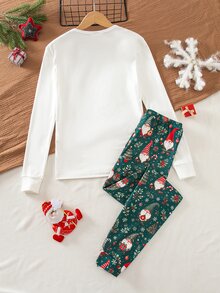 SHEIN 青少年秋冬男款 2件組彈性貼身長袖修身全印花聖誕睡衣 - 彩色 - 查看 4