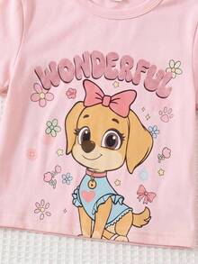 Baby Girl Casual Simple Cartoon Print Round Neck Loose Short Sleeve T-Shirt And Tight Leggings Set Suitable For Spring And Summer - Multicolor - View 6