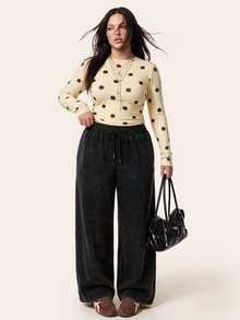 Comfortcana Plus Size All Season Vintage Washed Drawstring Black Casual Sweatpants - Black - View 4