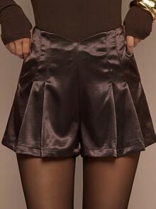 SHEIN BAE Women's Solid Color Casual Versatile Daily Shorts - Brown - View 1