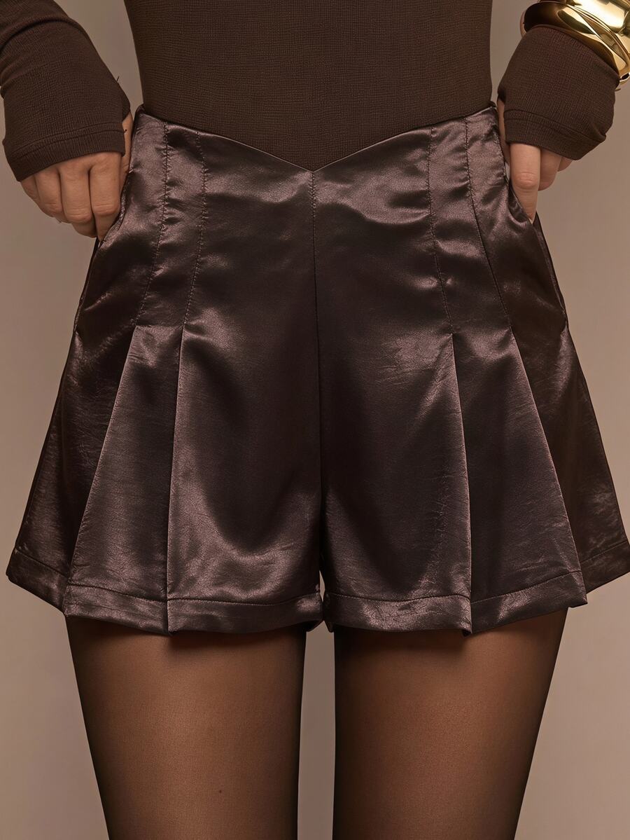 SHEIN BAE Women's Solid Color Casual Versatile Daily Shorts - Brown - View 1