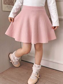 SHEIN Young Girl Solid Color Casual Daily Knit Mini Skirt Autumn Fall - Pink - View 1