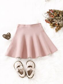 SHEIN Young Girl Solid Color Casual Daily Knit Mini Skirt Autumn Fall - Pink - View 3