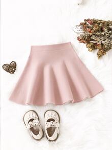 SHEIN Young Girl Solid Color Casual Daily Knit Mini Skirt Autumn Fall - Pink - View 2