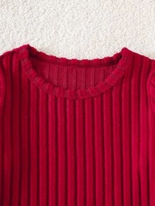 SHEIN Young Girl Red Casual Fairy Princess Textured Dress Suitable For Party 7th Birthday And Outdoor Occasions Autumn/Winter Wear/Christmas - Multicolor - View 8