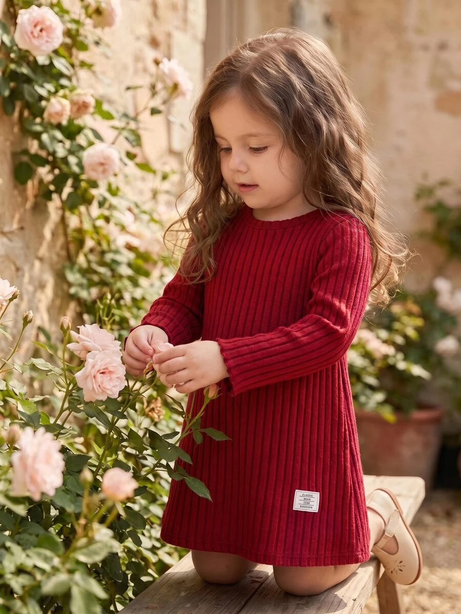 SHEIN Young Girl Red Casual Fairy Princess Textured Dress Suitable For Party 7th Birthday And Outdoor Occasions Autumn/Winter Wear/Christmas - Multicolor - View 1