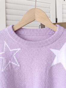 Girls' Autumn/Winter Fashion Star Pattern Jacquard Khaki Knit Sweater Long Sleeve Pullover - Mauve Purple - View 5