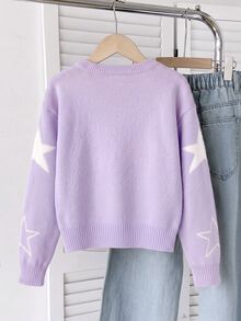 Girls' Autumn/Winter Fashion Star Pattern Jacquard Khaki Knit Sweater Long Sleeve Pullover - Mauve Purple - View 2