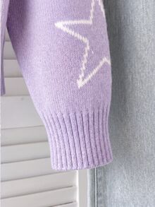 Girls' Autumn/Winter Fashion Star Pattern Jacquard Khaki Knit Sweater Long Sleeve Pullover - Mauve Purple - View 3