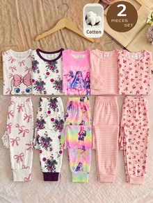 SHEIN 青少年女孩秋冬聖誕可愛時尚百搭派對長袖褲裝套裝 日常居家穿著修身款 - 彩色 - 查看 7