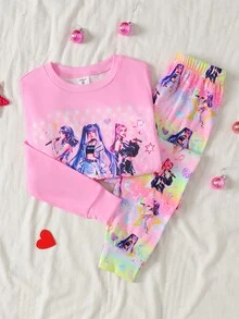 SHEIN 青少年女孩秋冬聖誕可愛時尚百搭派對長袖褲裝套裝 日常居家穿著修身款 - 彩色 - 查看 8