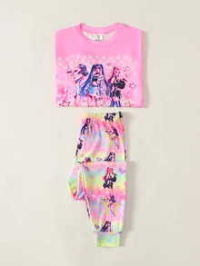 SHEIN 青少年女孩秋冬聖誕可愛時尚百搭派對長袖褲裝套裝 日常居家穿著修身款 - 彩色 - 查看 10
