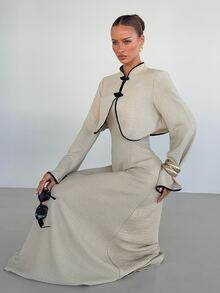 Siren Gaze Women's Colorblock Long Sleeve Top And Solid Color Cami Dress Fashion 2 Pieces Set - Apricot - View 6
