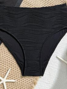 SHEIN 少女三件套比基尼，可调节肩带抹胸泳衣上装和泳裤，网纱裙，适合夏季海滩、泳池派对、度假。 - 黑色 - 查看 6