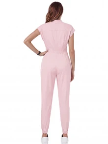 TaskEZ Women's Nurse Uniform Scrub Jumpsuit With Matte Print, Shoulder Sleeves, 4 Pockets And Waist Drawstring - Multicolor - View 2
