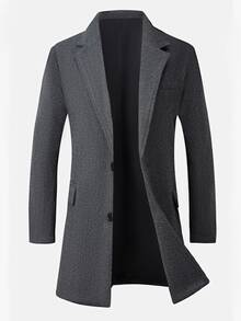 Manfinity Mode Men's Dark Gray Notch Lapel British Style Business Casual Elegant Overcoat - Dark Grey - View 3
