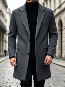 Manfinity Mode Men's Dark Gray Notch Lapel British Style Business Casual Elegant Overcoat - Dark Grey - View 1