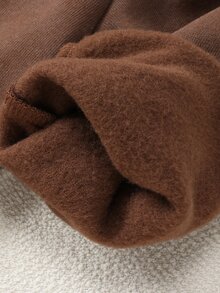 Elladie kids 兒童冬季加厚抓絨套裝，女童簡約拼接圓領衛衣與寬腿長褲 2 件式保暖韓系穿搭 - 咖啡棕 - 查看 3