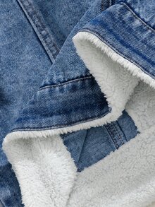 SHEIN 男童舒適休閒保暖內裡多功能無彈力牛仔夾克，秋冬款 - 中等水洗藍 - 查看 6