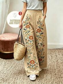 Balvessa [Printed Design] Women's Floral Pattern Pocket Wide Leg Loose Casual Pants For Vacation - Multicolor - View 4