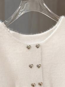 Franclia Precision Love Double-Row Hollow Fuzzy Women's Crew Neck Cardigan TL-57 - White - View 4