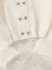 Franclia Precision Love Double-Row Hollow Fuzzy Women's Crew Neck Cardigan TL-57 - White - View 5