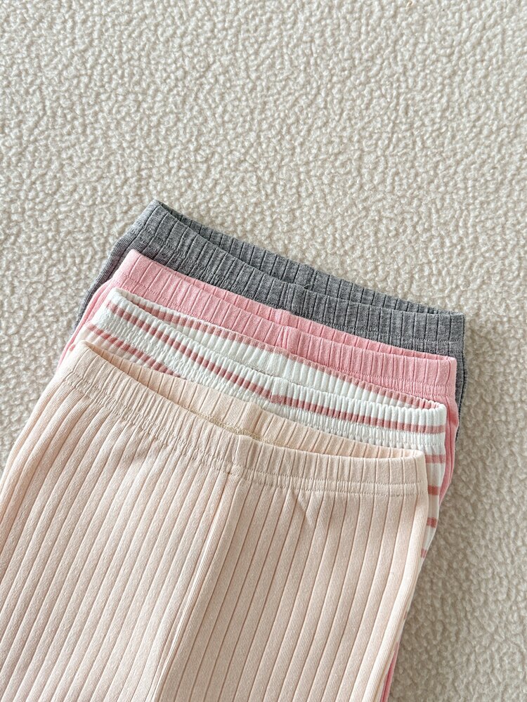 SHEIN Baby Girls Autumn/Winter 0-3Y Multi-Piece Basic Leggings Grey, Pink, Light Khaki. Striped Pattern, Suitable For School, Daily Wear, Outings And More - Multicolor - View 4